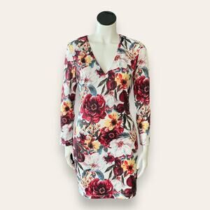 stretchy Rose dress w/ long sleeves V-neck size small